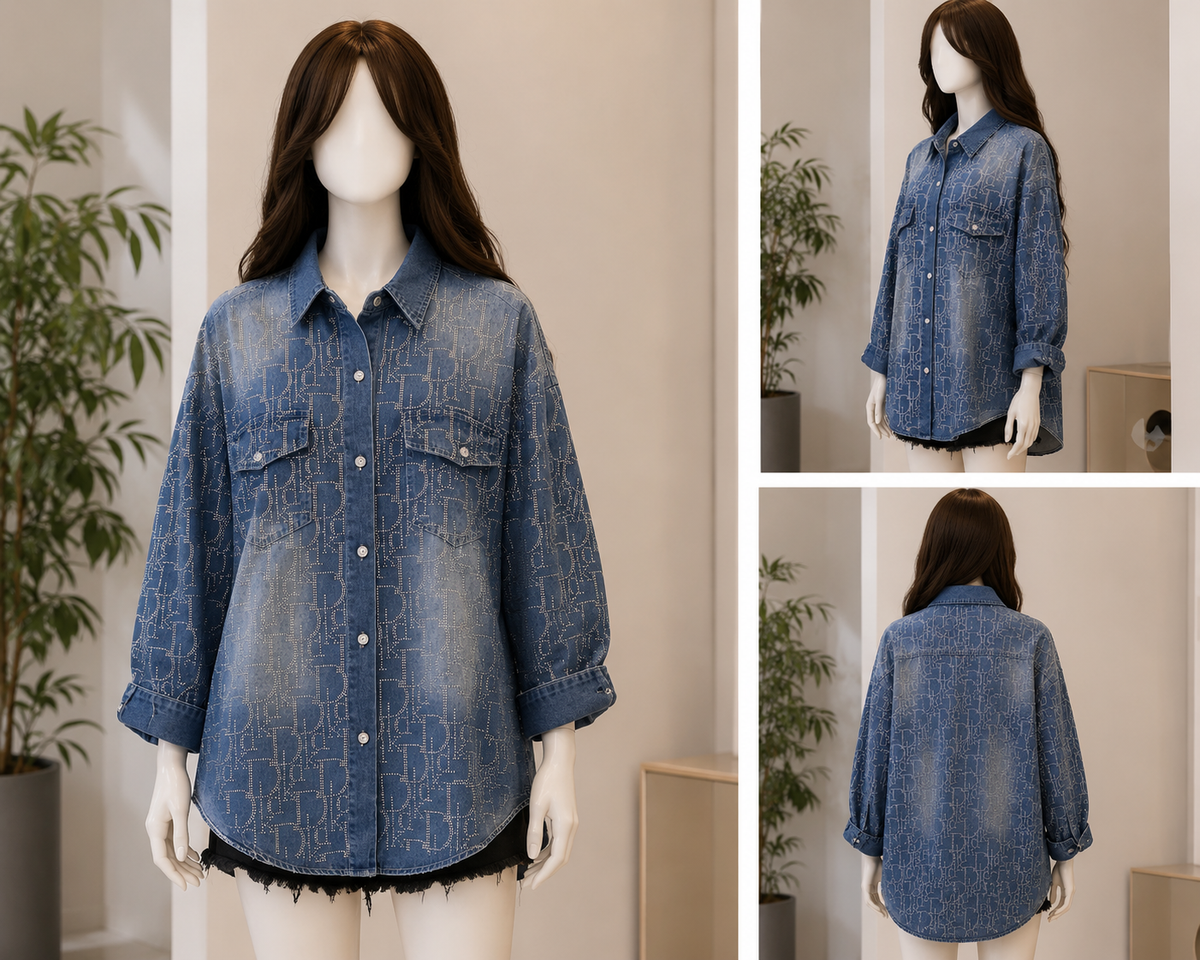 Embellished Denim Oversized Shirt