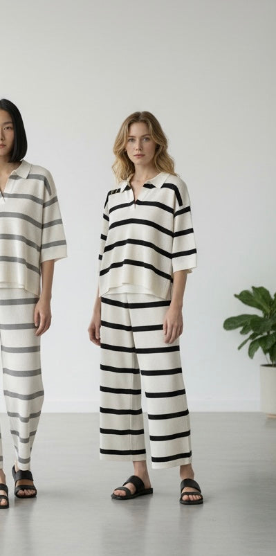 Women’s Striped Knit Co-Ord Set – Relaxed Fit Lounge Wear