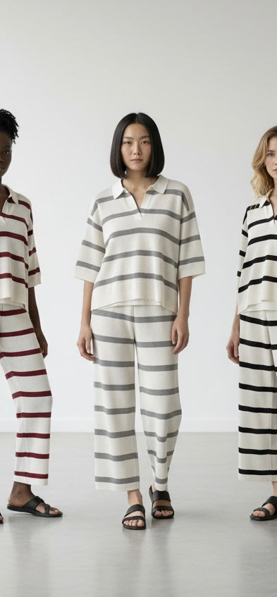 Women’s Striped Knit Co-Ord Set – Relaxed Fit Lounge Wear