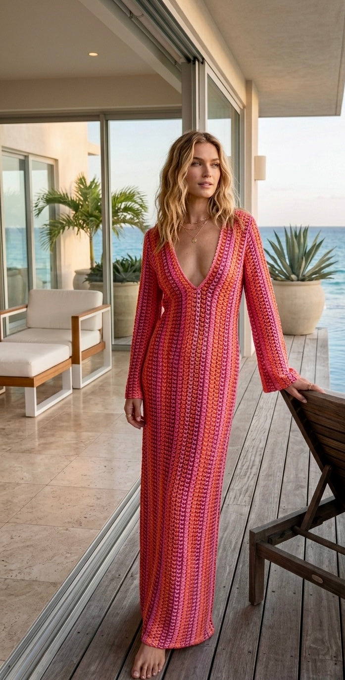 Ocean Mist Crochet Maxi Dress