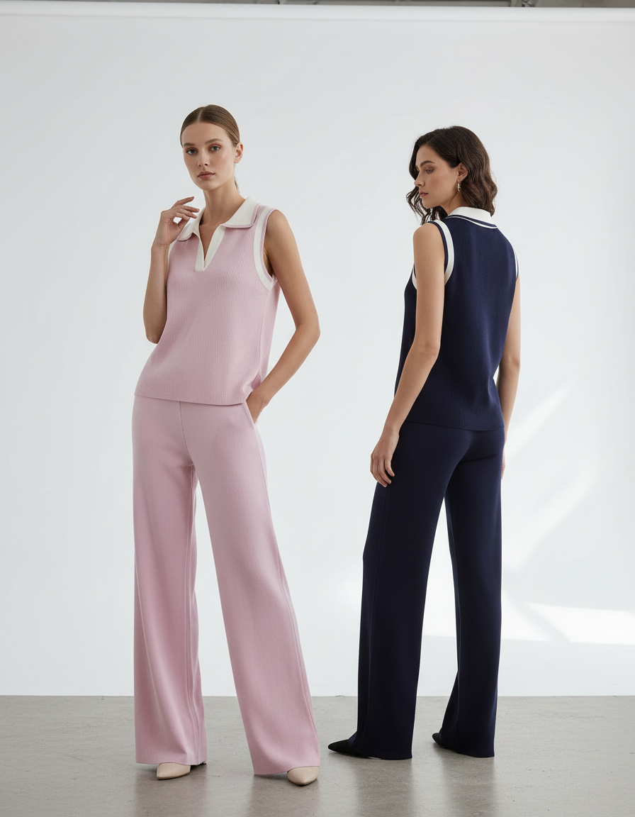 Women’s Premium Sleeveless Knit Co-Ord Set – Elegant Wide Leg Lounge Set