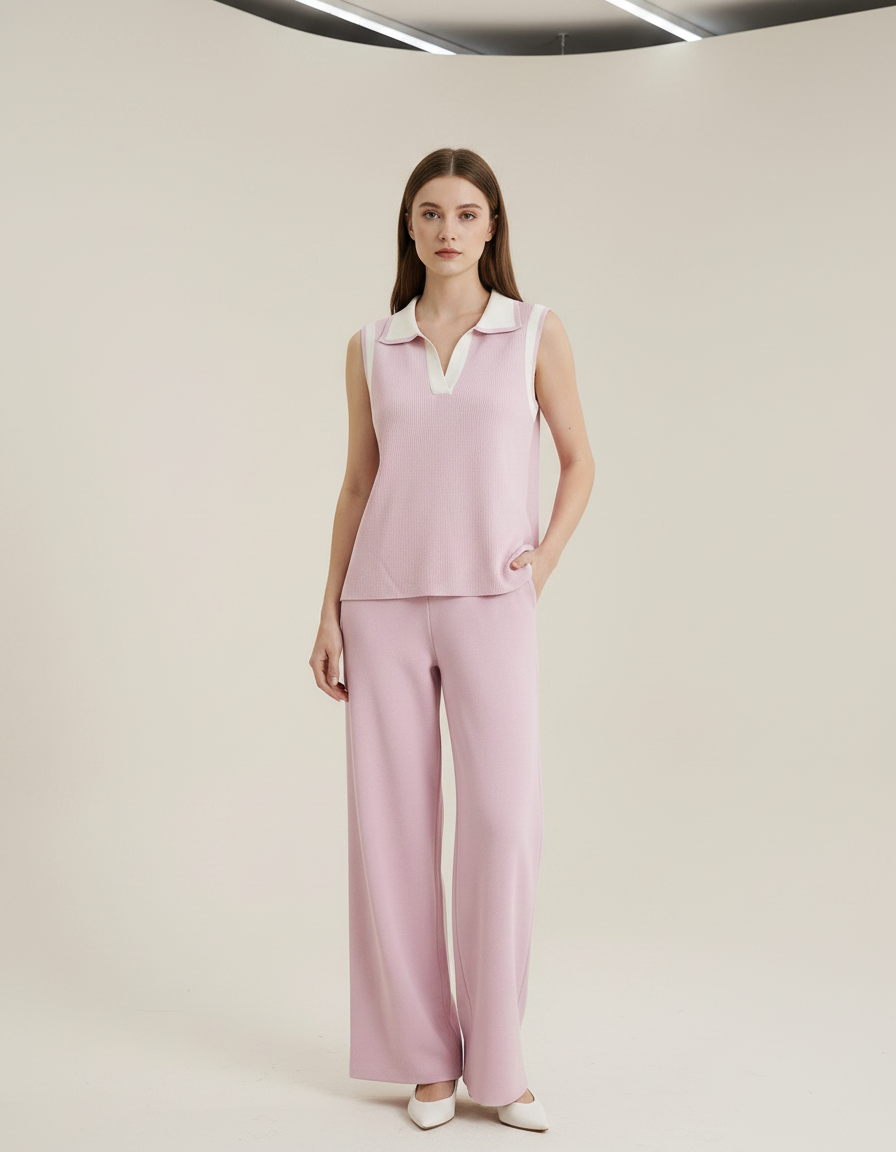 Women’s Premium Sleeveless Knit Co-Ord Set – Elegant Wide Leg Lounge Set