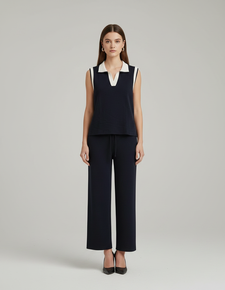 Women’s Premium Sleeveless Knit Co-Ord Set – Elegant Wide Leg Lounge Set
