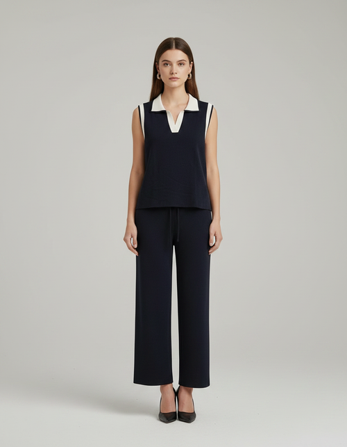 Women’s Premium Sleeveless Knit Co-Ord Set – Elegant Wide Leg Lounge Set